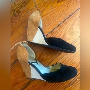Seychelles tri-color block suede wedges with ankle strap size 7.5